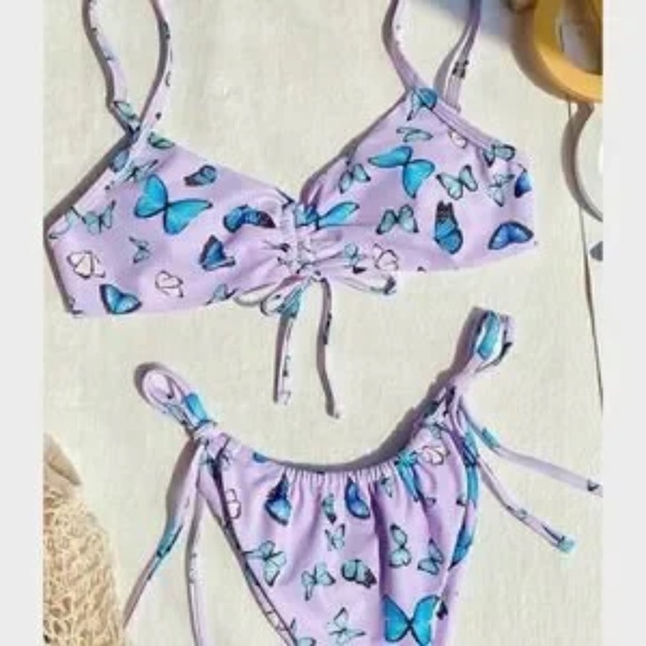 REVOLVE Butterfly Ruched String Tie Brazilian Bikini SIZE SMALL! - Picture 3 of 6